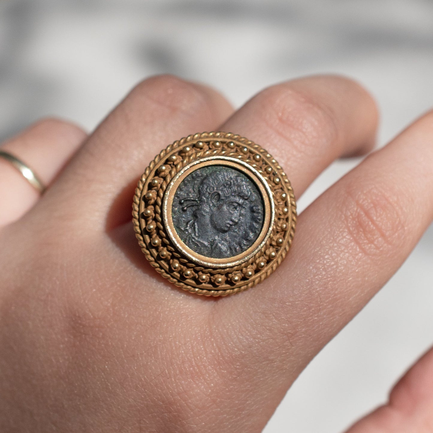 Vintage 18K Gold Roman Empire Constantine II Coin Ring