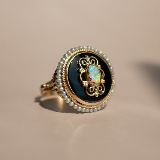 Vintage Onyx & Opal Ring
