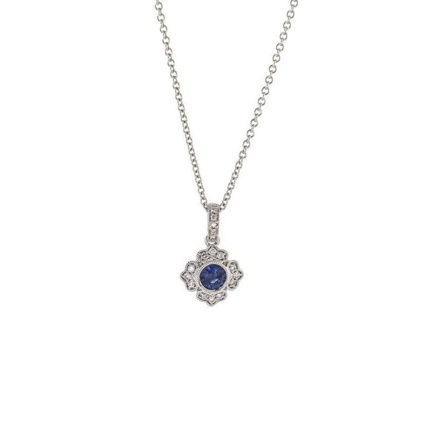 Diamond and Sapphire Pendant in 14k White Gold