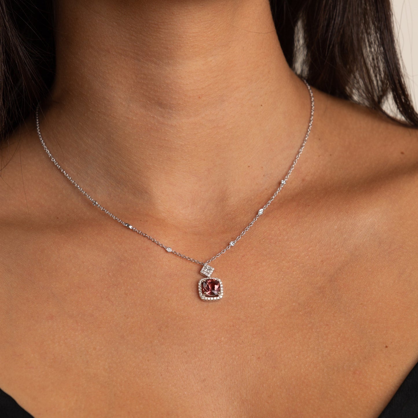 Pink Sapphire and Diamond Necklace in 18k White Gold