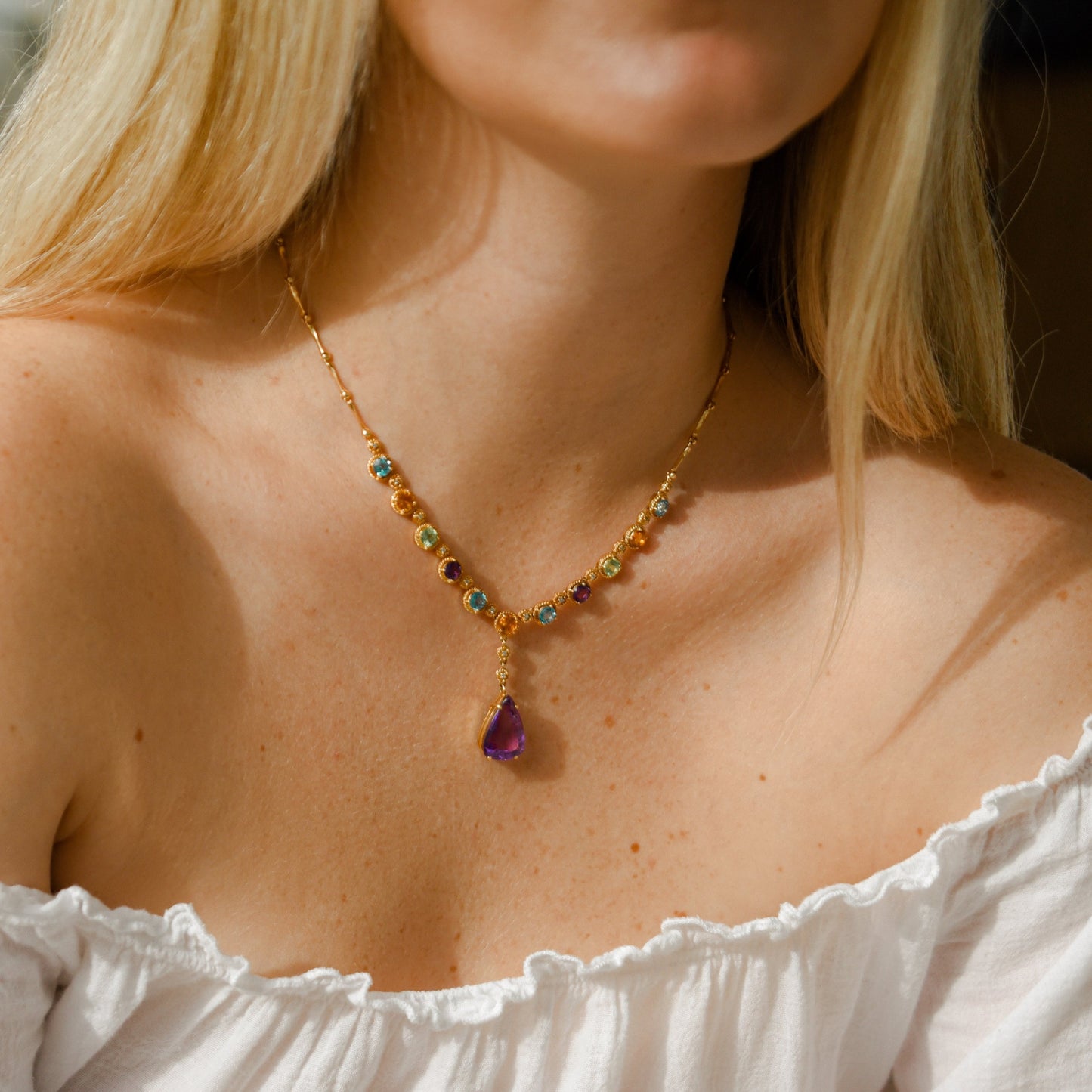 Multi-Stone Teardrop Necklace