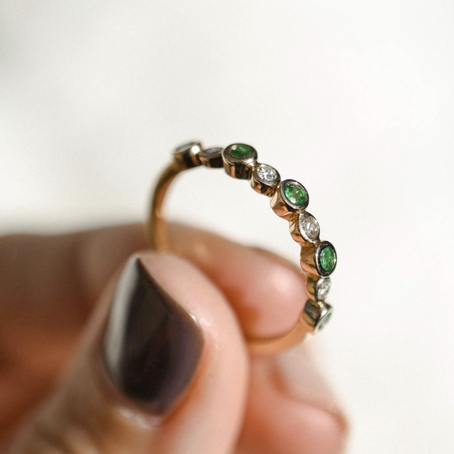 Emerald and Diamond Band in 14k Yellow Gold