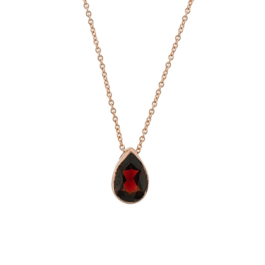 Teardrop Garnet Necklace | 14k Rose Gold with chain