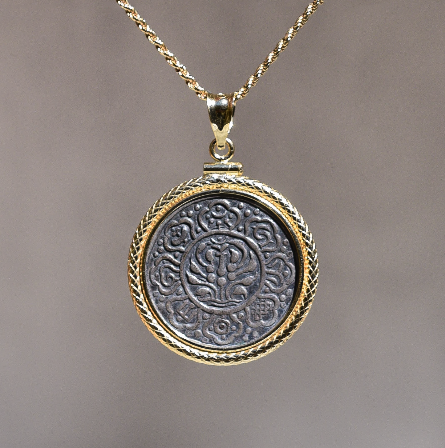Vintage Tibetan Ga-Den Tangka Coin Pendant