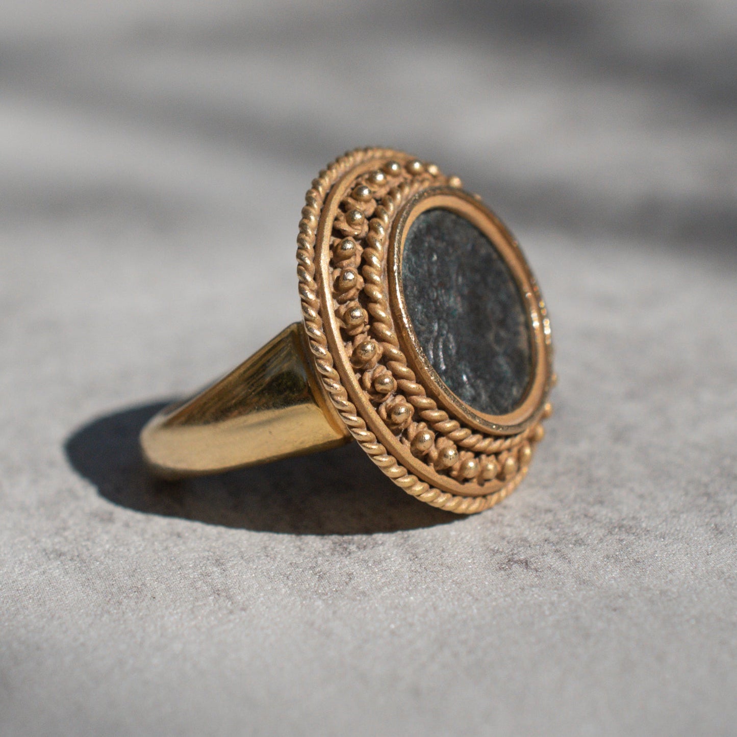 Vintage 18K Gold Roman Empire Constantine II Coin Ring