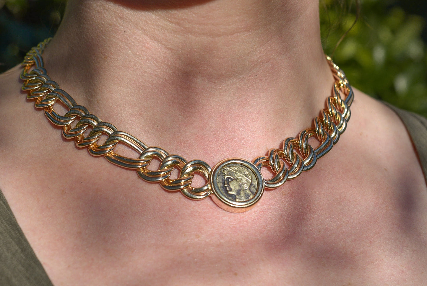 Vintage 14K Gold Chunky Coin Necklace