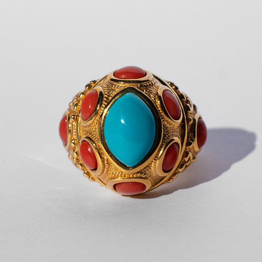 Vintage Turquoise & Coral Ring