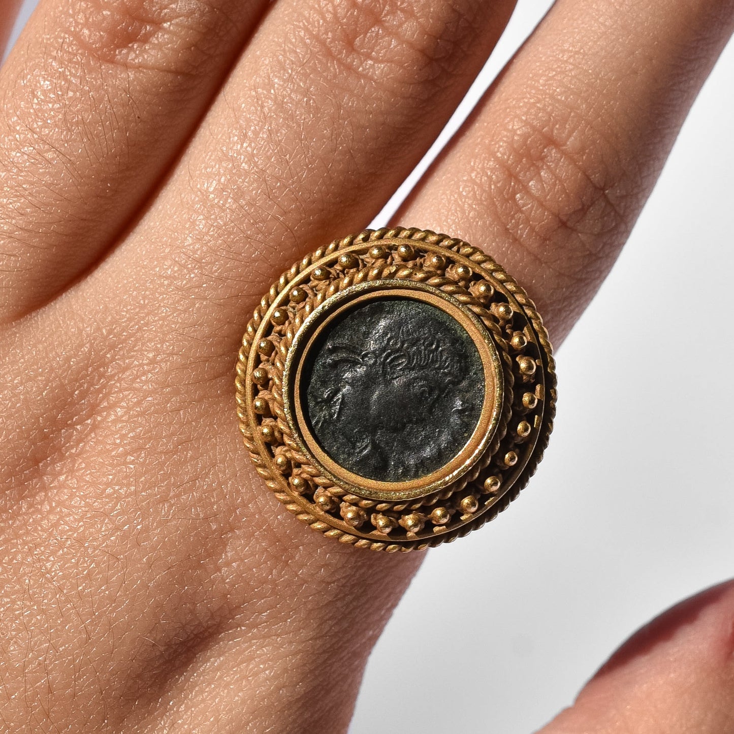 Vintage 18K Gold Roman Empire Constantine II Coin Ring
