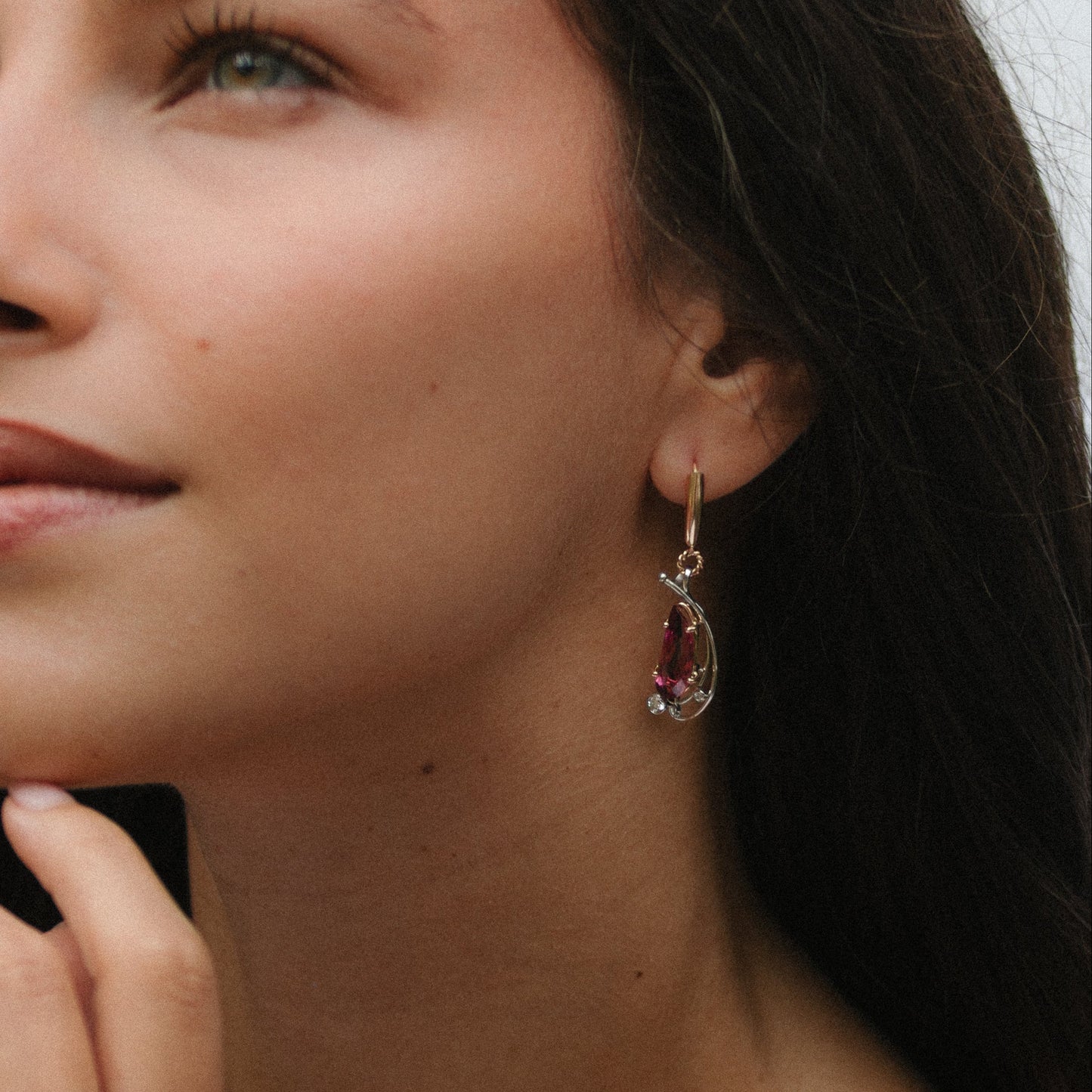 Rubellite Tourmaline & Diamond Earrings