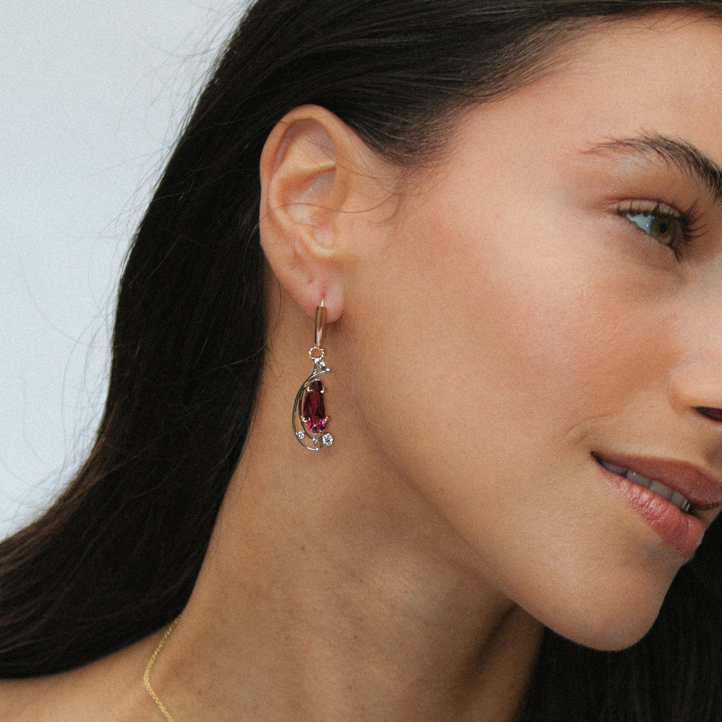 Rubellite Tourmaline & Diamond Earrings