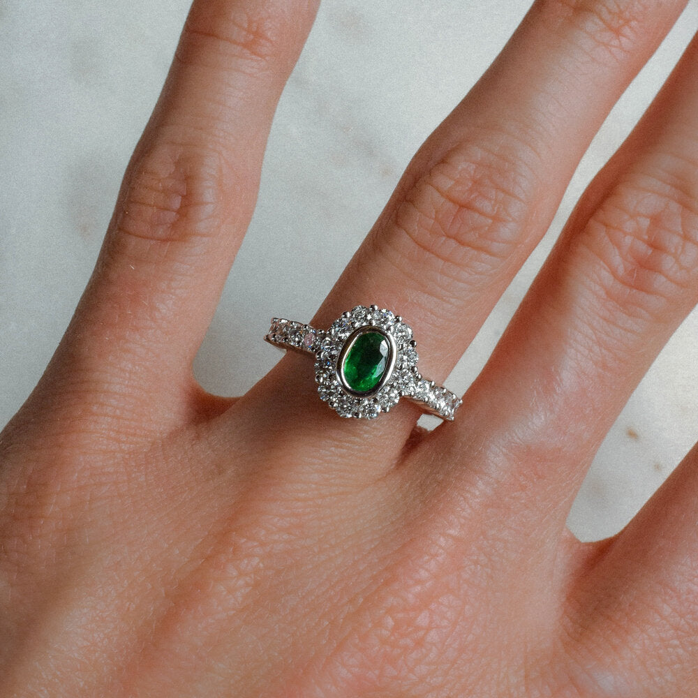 Emerald and Diamond Ring in 18k White Gold